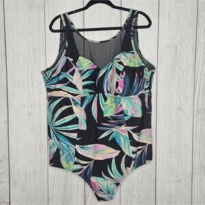 Torrid - Tropical Print & Black Sheer One Piece Swimsuit, sz 4